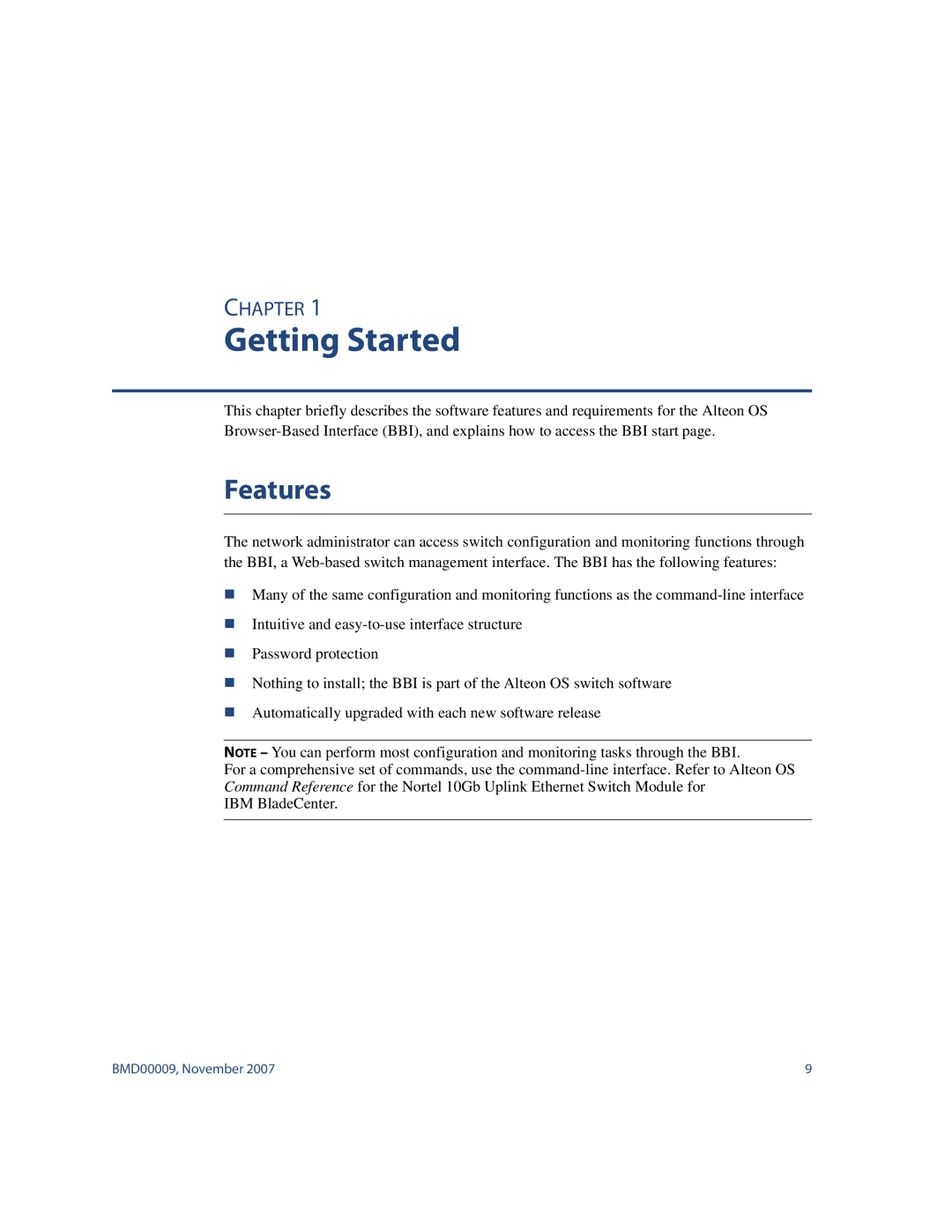 Nortel Networks BMD00009 manual Getting Started, Features 