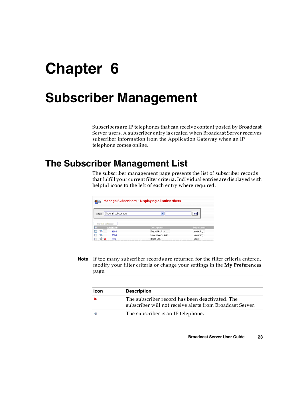 Nortel Networks Broadcast Server warranty Subscriber Management List 