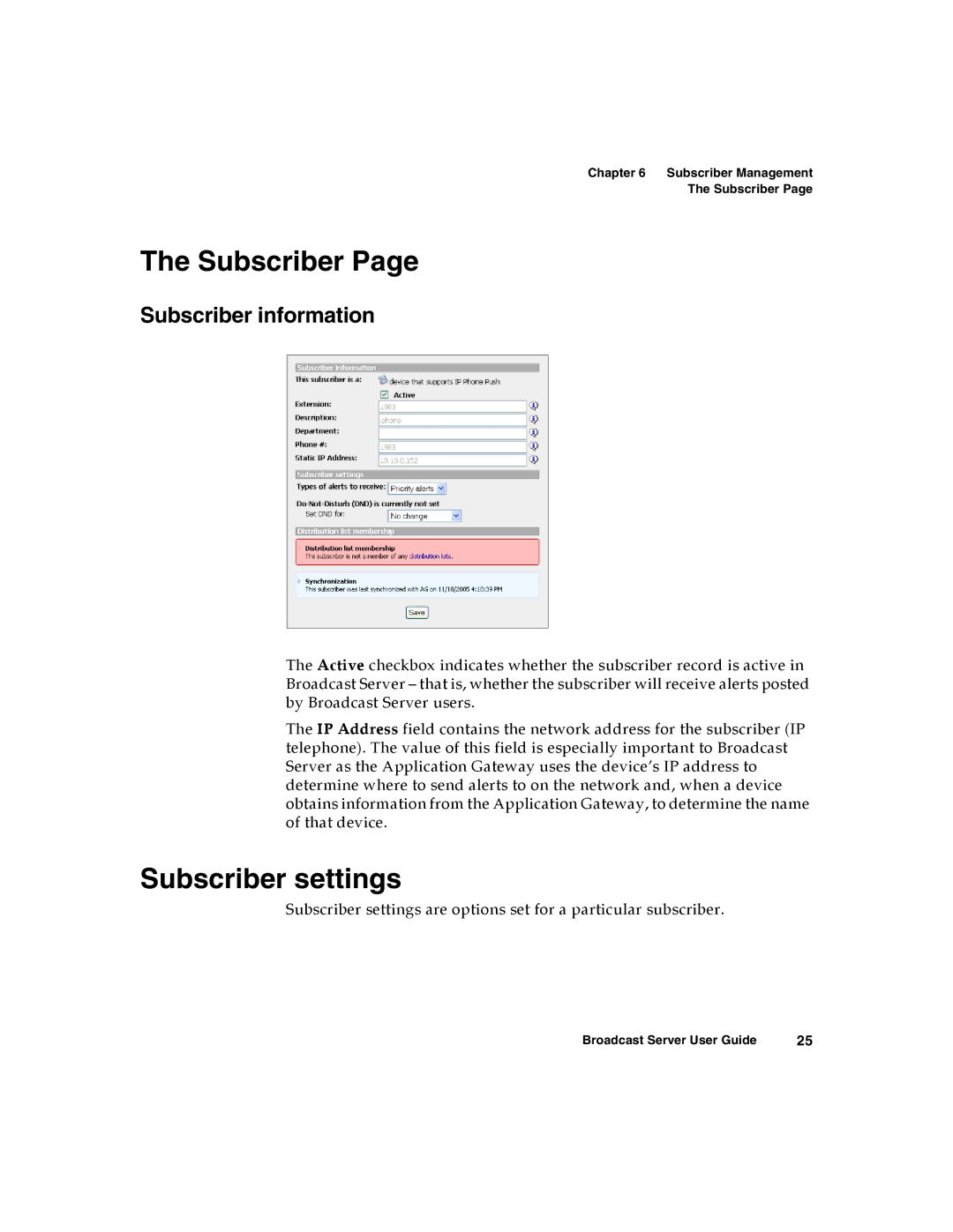 Nortel Networks Broadcast Server warranty Subscriber settings, Subscriber information 