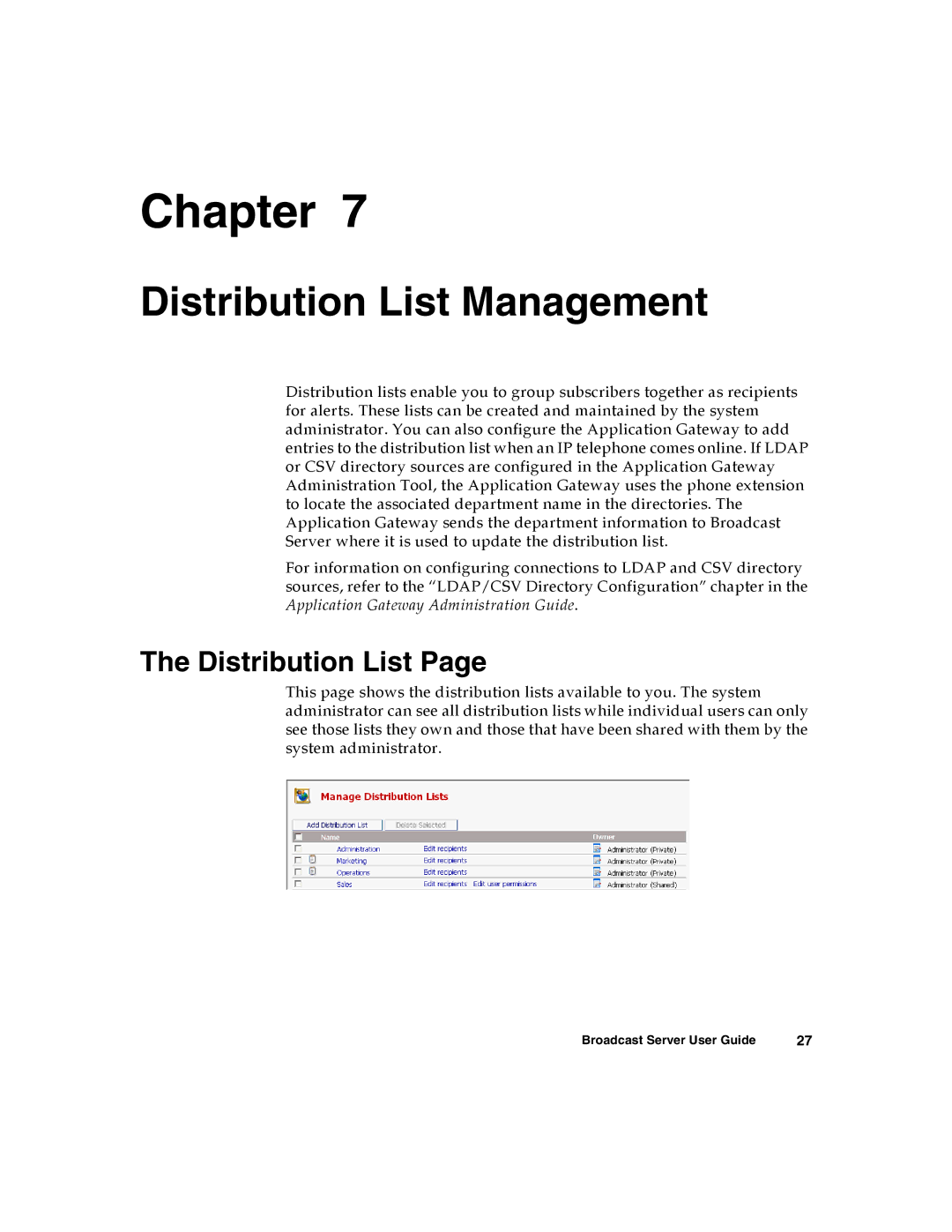 Nortel Networks Broadcast Server warranty Distribution List Management 