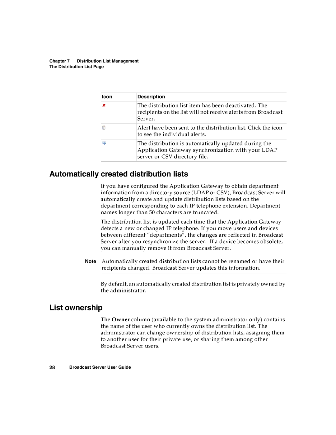 Nortel Networks Broadcast Server warranty Automatically created distribution lists, List ownership 