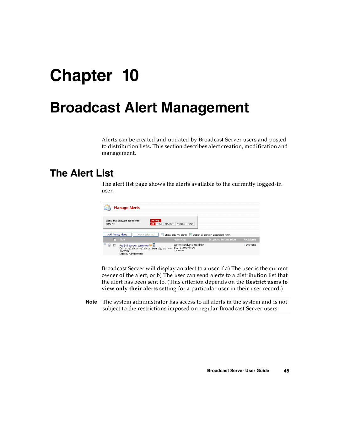 Nortel Networks Broadcast Server warranty Broadcast Alert Management, Alert List 