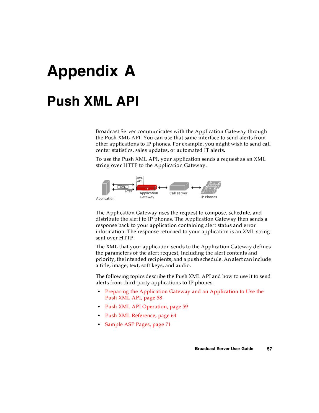 Nortel Networks Broadcast Server warranty Appendix a, Push XML API 