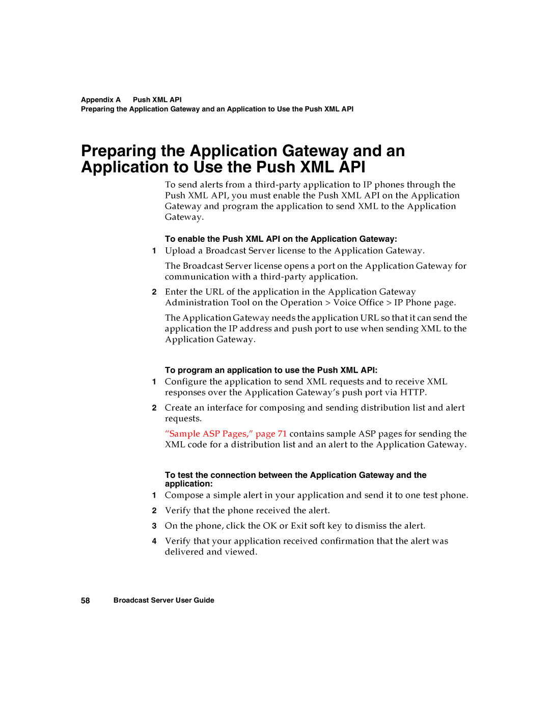 Nortel Networks Broadcast Server warranty To enable the Push XML API on the Application Gateway 