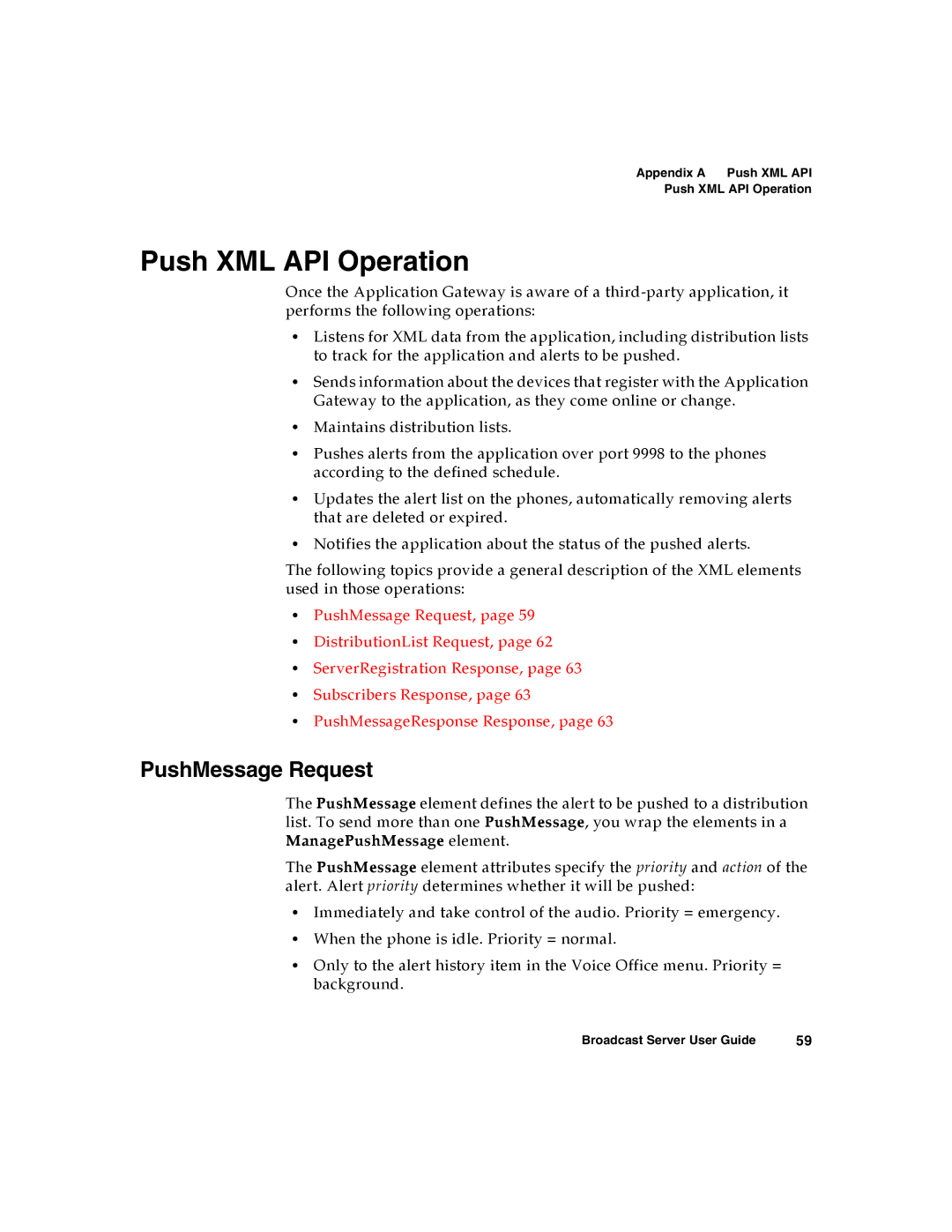 Nortel Networks Broadcast Server warranty Push XML API Operation, PushMessage Request 