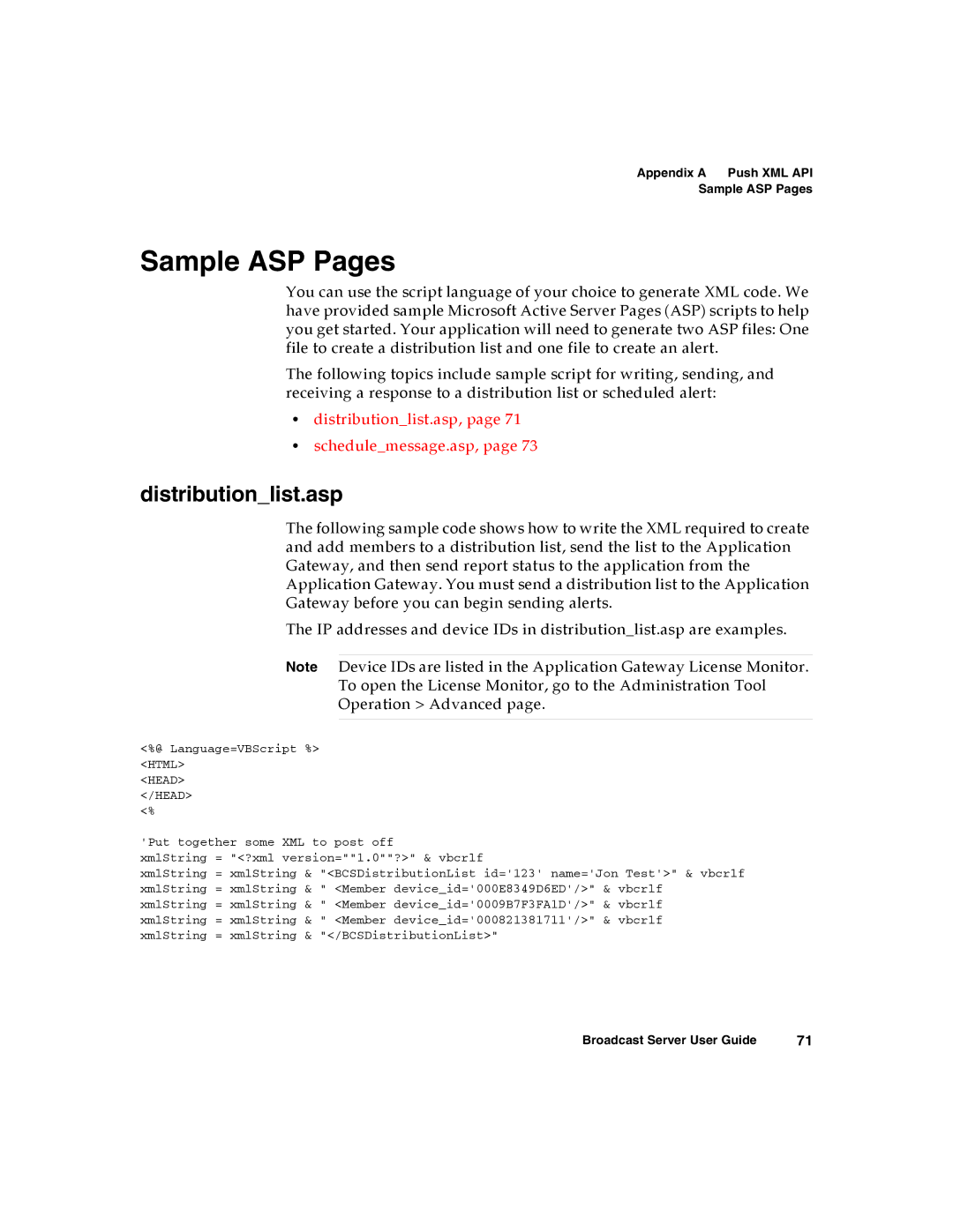 Nortel Networks Broadcast Server warranty Sample ASP Pages, Distributionlist.asp 