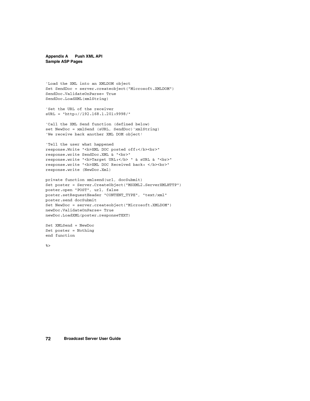 Nortel Networks Broadcast Server warranty Load the XML into an Xmldom object 