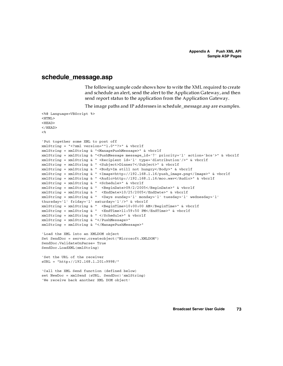 Nortel Networks Broadcast Server warranty Schedulemessage.asp 