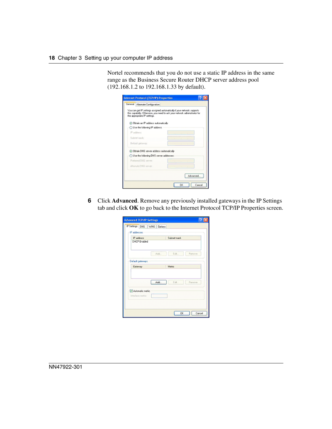 Nortel Networks BSR222 manual Setting up your computer IP address 