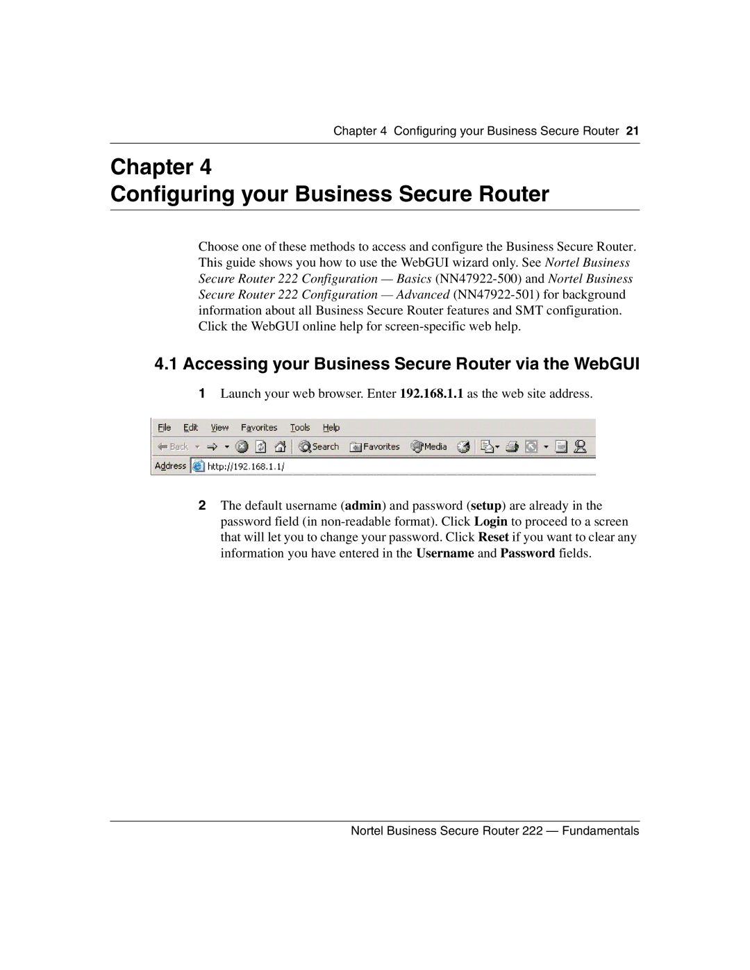 Nortel Networks BSR222 manual Chapter Configuring your Business Secure Router 