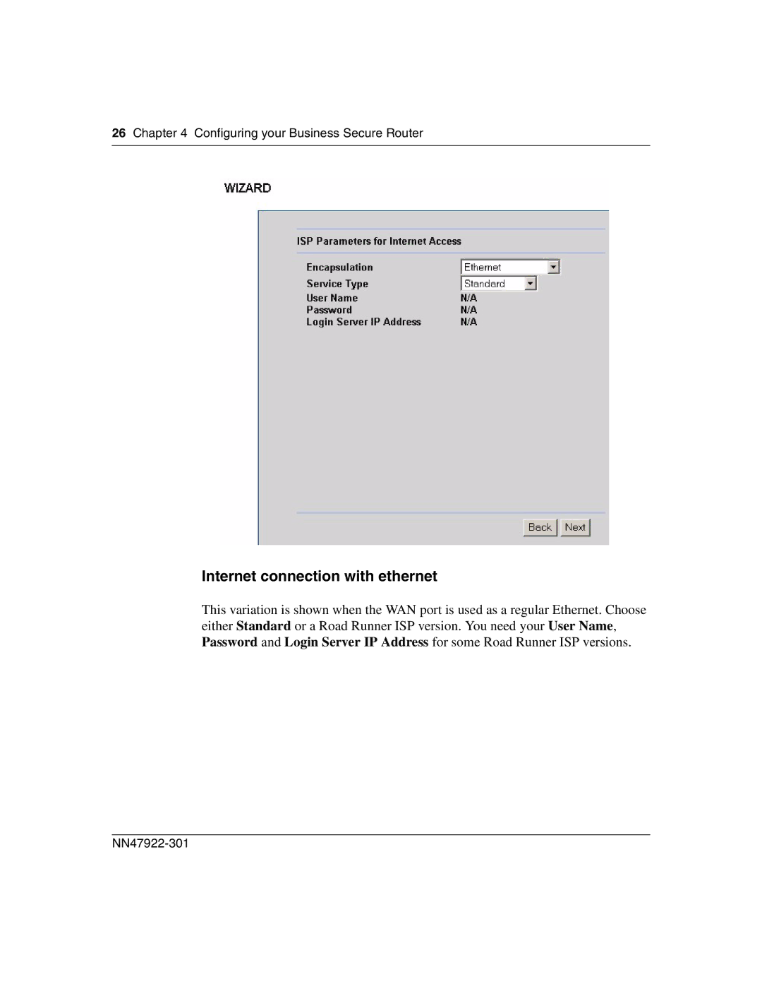 Nortel Networks BSR222 manual Internet connection with ethernet 