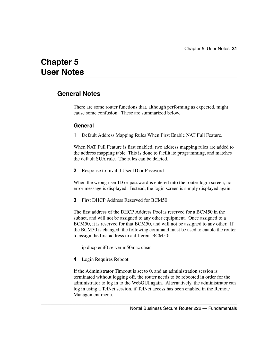 Nortel Networks BSR222 manual Chapter User Notes, General Notes 