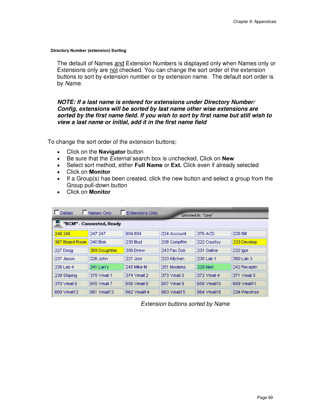 Nortel Networks Business Communications Manager (BCM) & Norstar Installation manual Extension buttons sorted by Name 