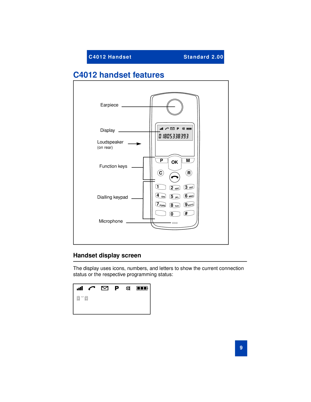 Nortel Networks manual C4012 handset features, Handset display screen 