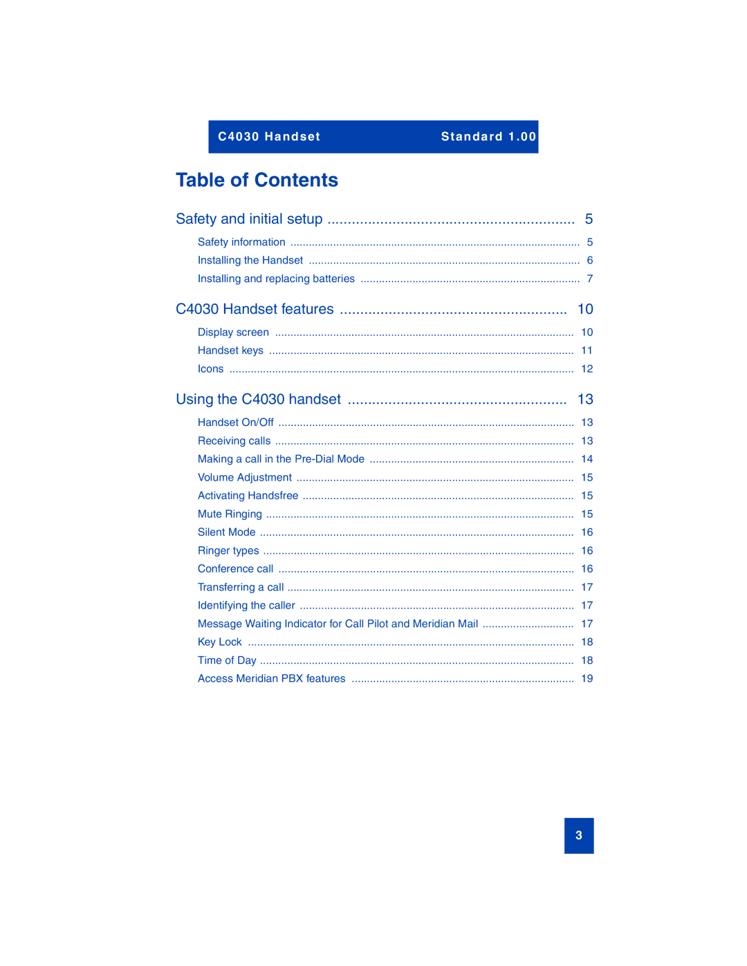 Nortel Networks C4030 manual Table of Contents 