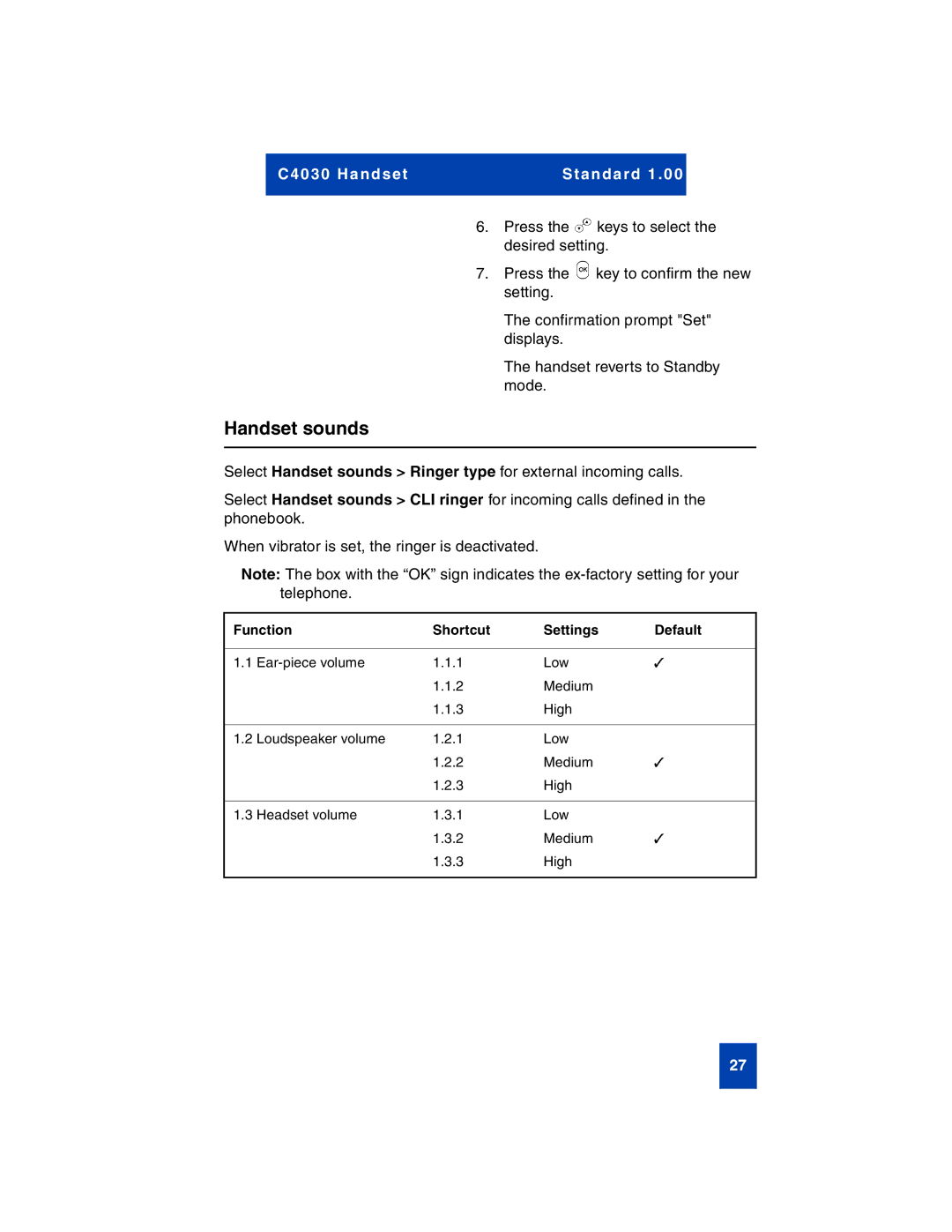 Nortel Networks C4030 manual Function Shortcut Settings Default 