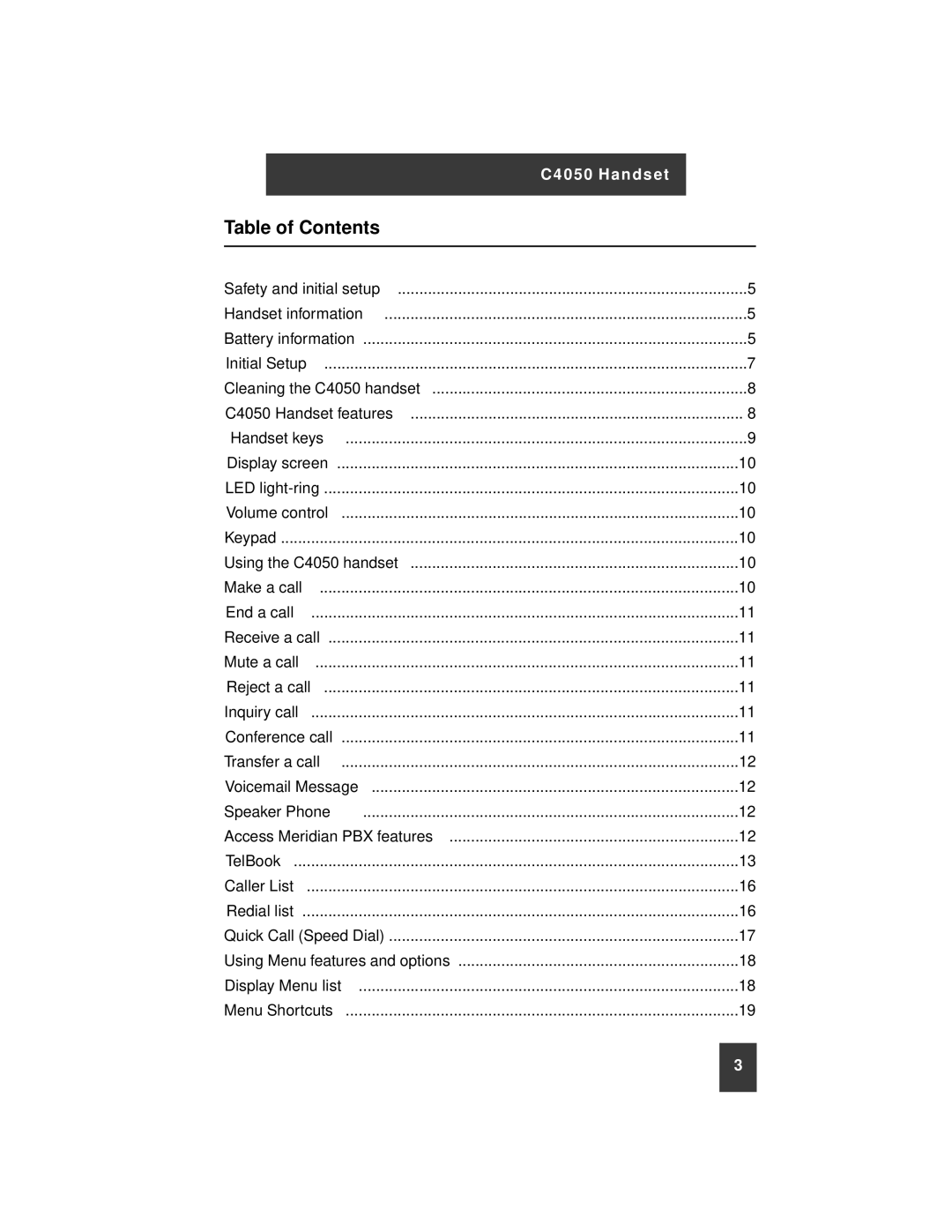 Nortel Networks C4050 instruction manual Table of Contents 