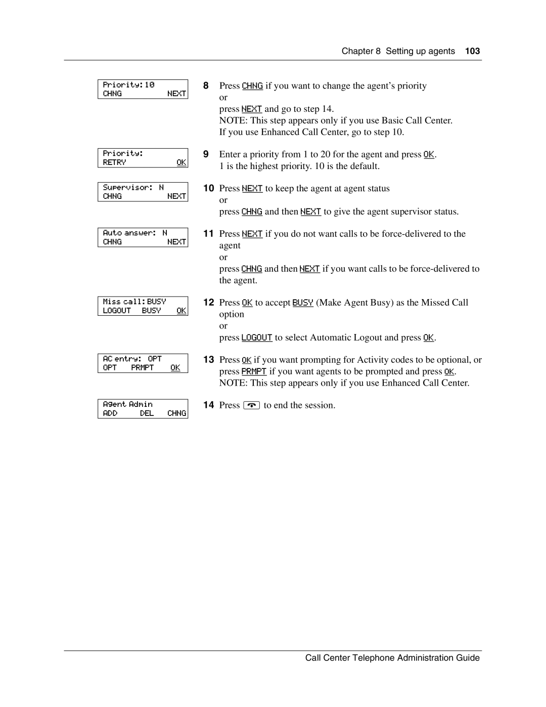 Nortel Networks Call Center Telephone manual Setting up agents Priority 