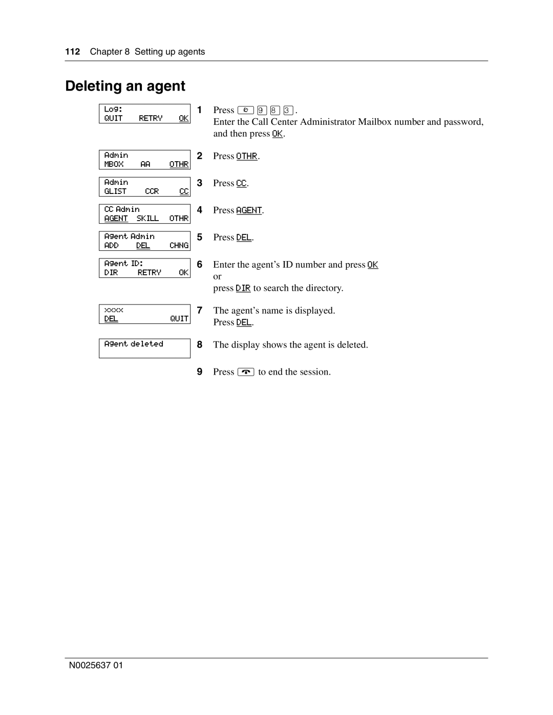 Nortel Networks Call Center Telephone manual Deleting an agent 