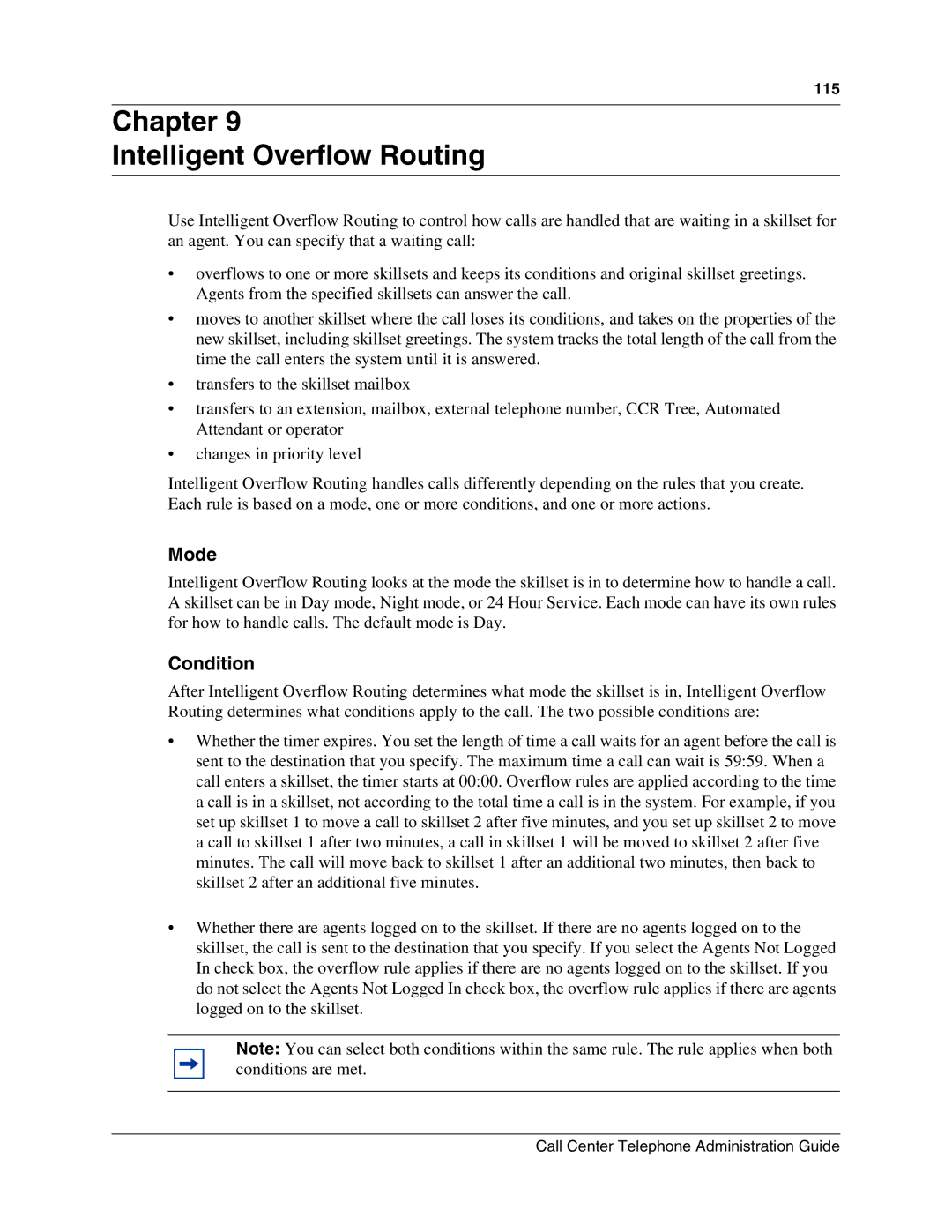 Nortel Networks Call Center Telephone manual Chapter Intelligent Overflow Routing, Mode 