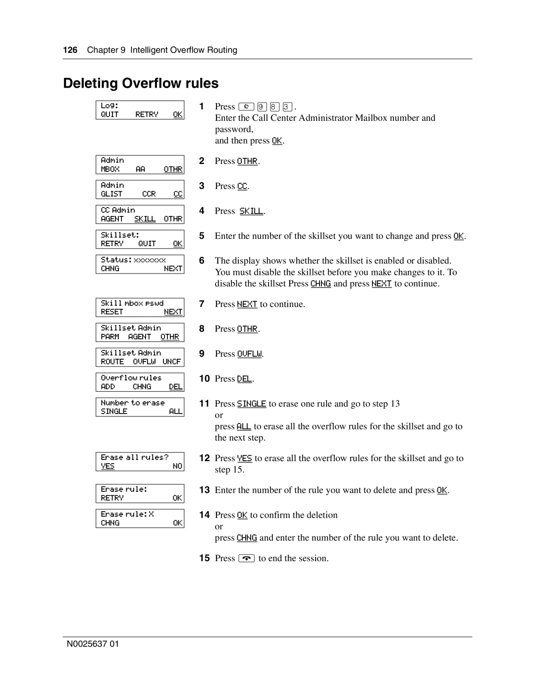 Nortel Networks Call Center Telephone manual Deleting Overflow rules 