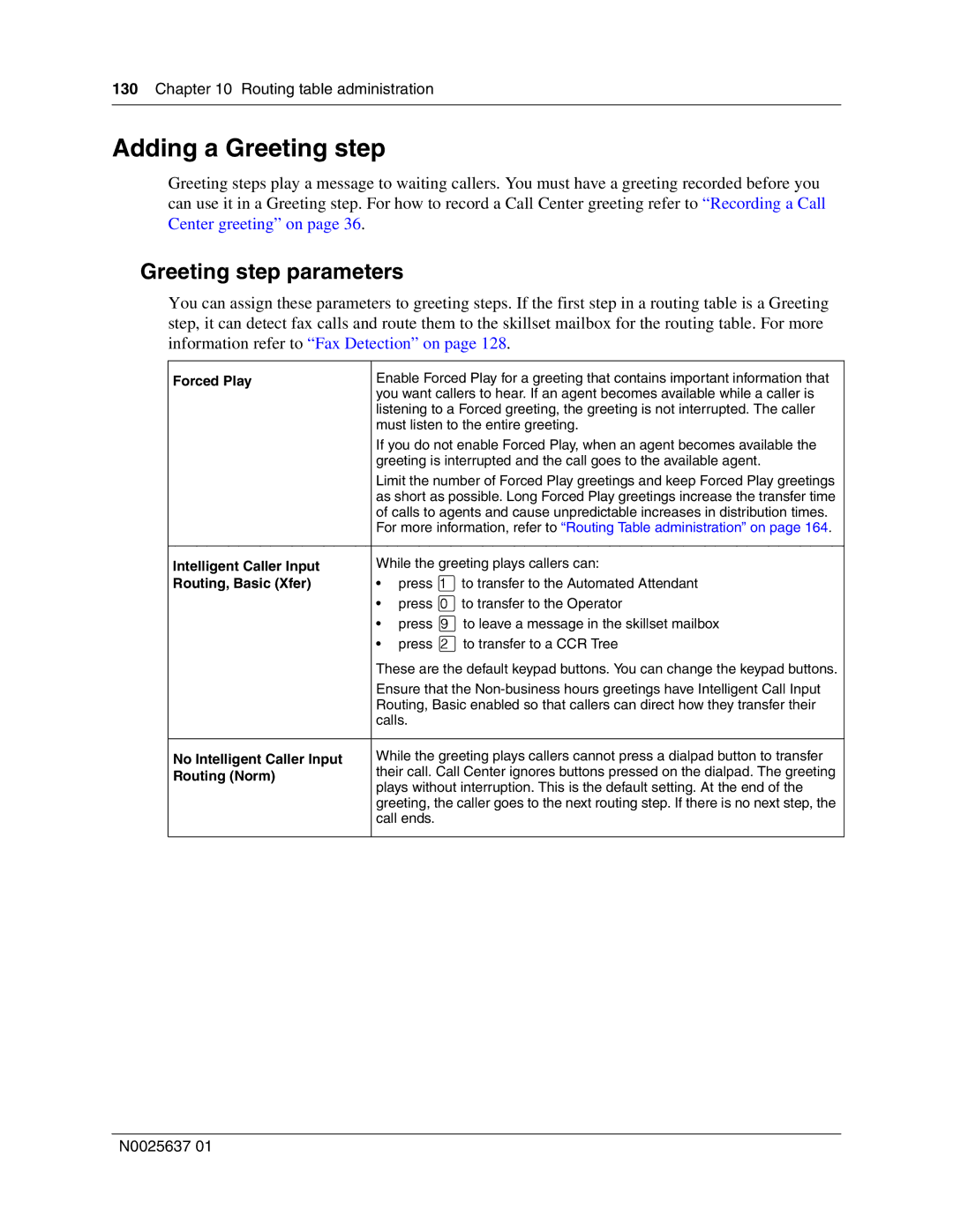 Nortel Networks Call Center Telephone manual Adding a Greeting step, Greeting step parameters 