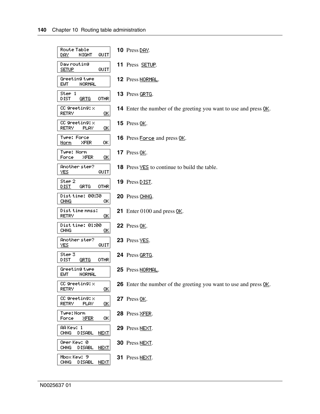 Nortel Networks Call Center Telephone manual Routing table administration Route Table 