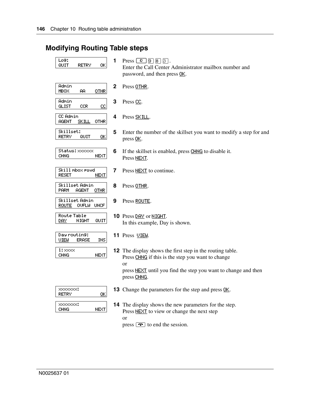 Nortel Networks Call Center Telephone manual Modifying Routing Table steps 