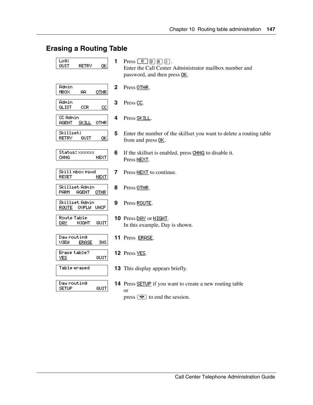 Nortel Networks Call Center Telephone manual Erasing a Routing Table 