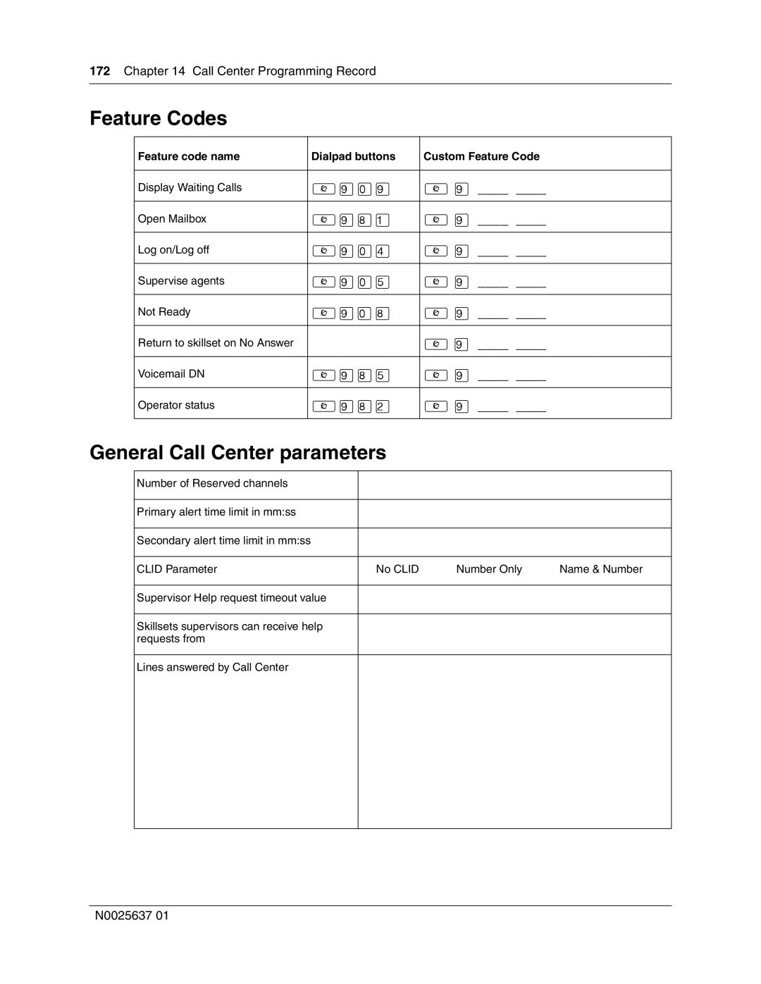 Nortel Networks Call Center Telephone manual General Call Center parameters 