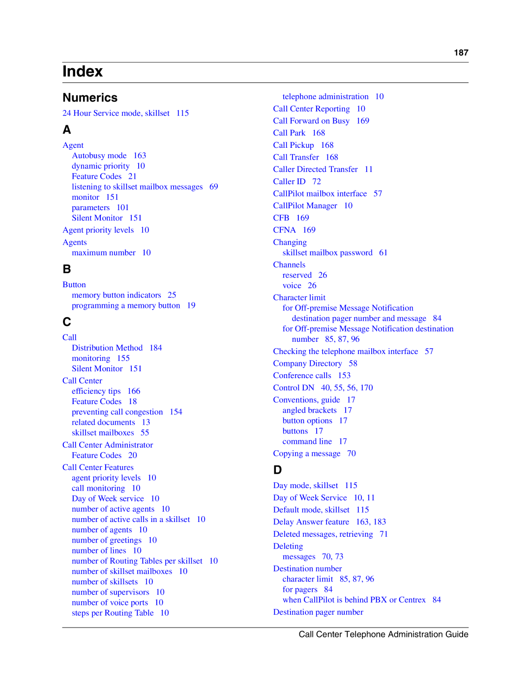 Nortel Networks Call Center Telephone manual Index, Numerics 