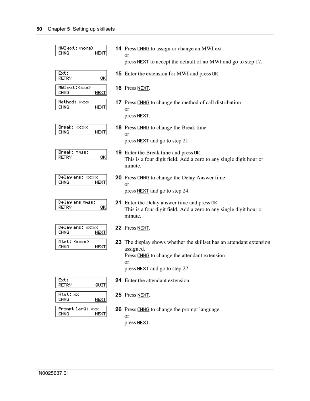 Nortel Networks Call Center Telephone manual Setting up skillsets MWI ext none 