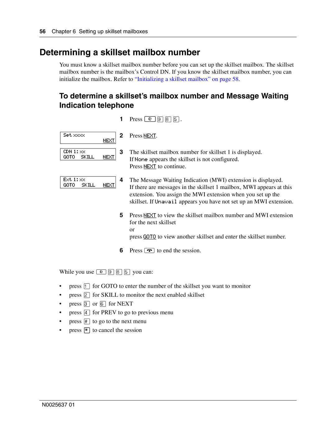 Nortel Networks Call Center Telephone manual Determining a skillset mailbox number 