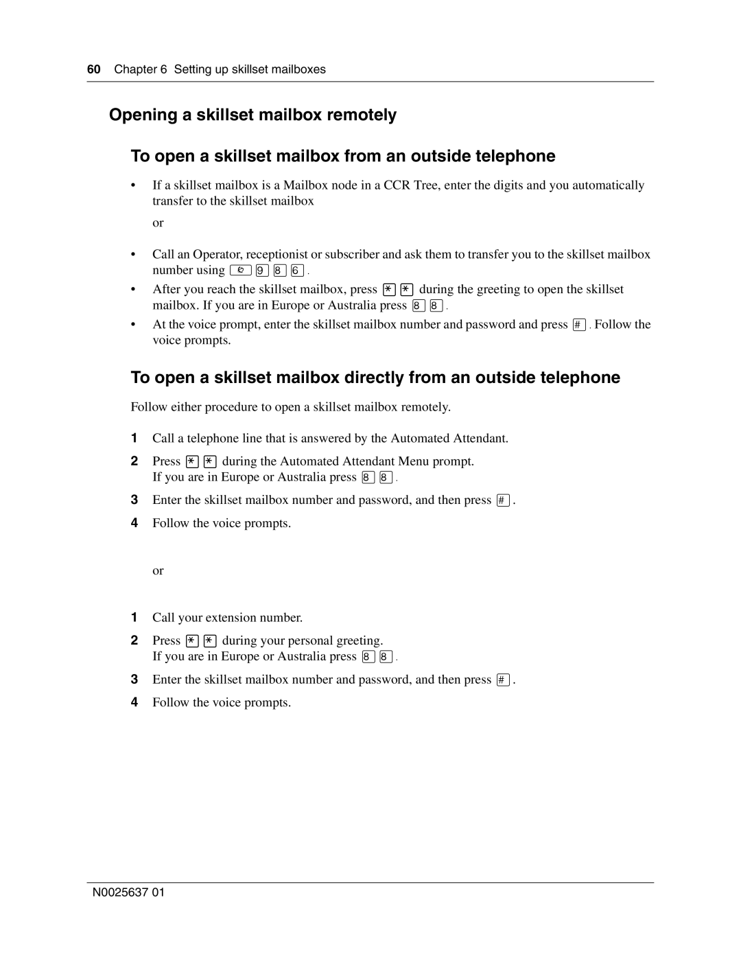 Nortel Networks Call Center Telephone manual Setting up skillset mailboxes 