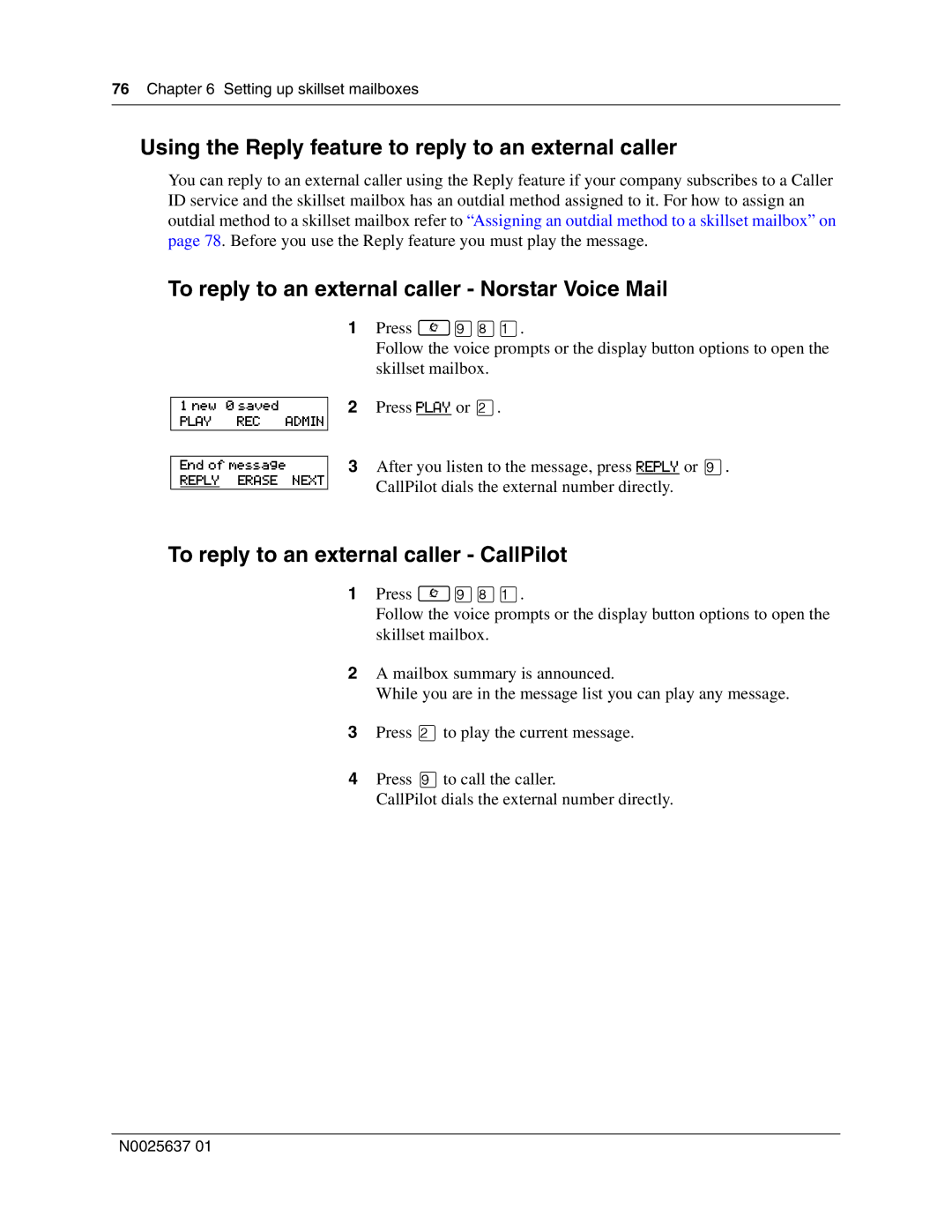 Nortel Networks Call Center Telephone manual Using the Reply feature to reply to an external caller 