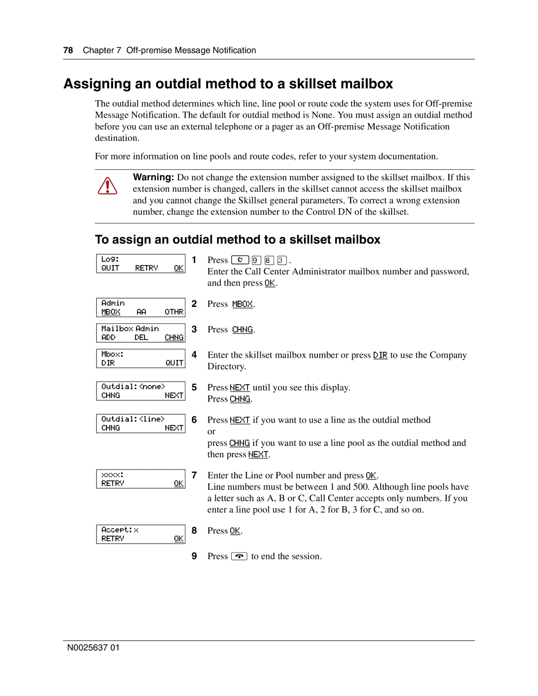 Nortel Networks Call Center Telephone manual Assigning an outdial method to a skillset mailbox 