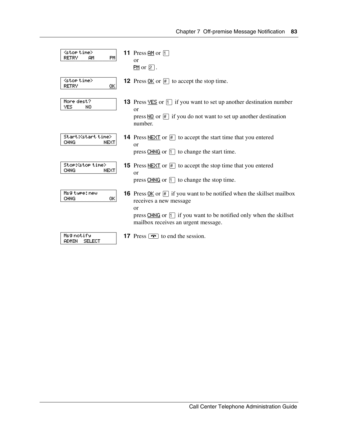 Nortel Networks Call Center Telephone manual Off-premise Message Notification Stop time 