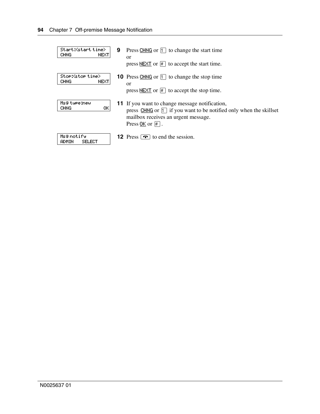 Nortel Networks Call Center Telephone manual Off-premise Message Notification Startstart time 