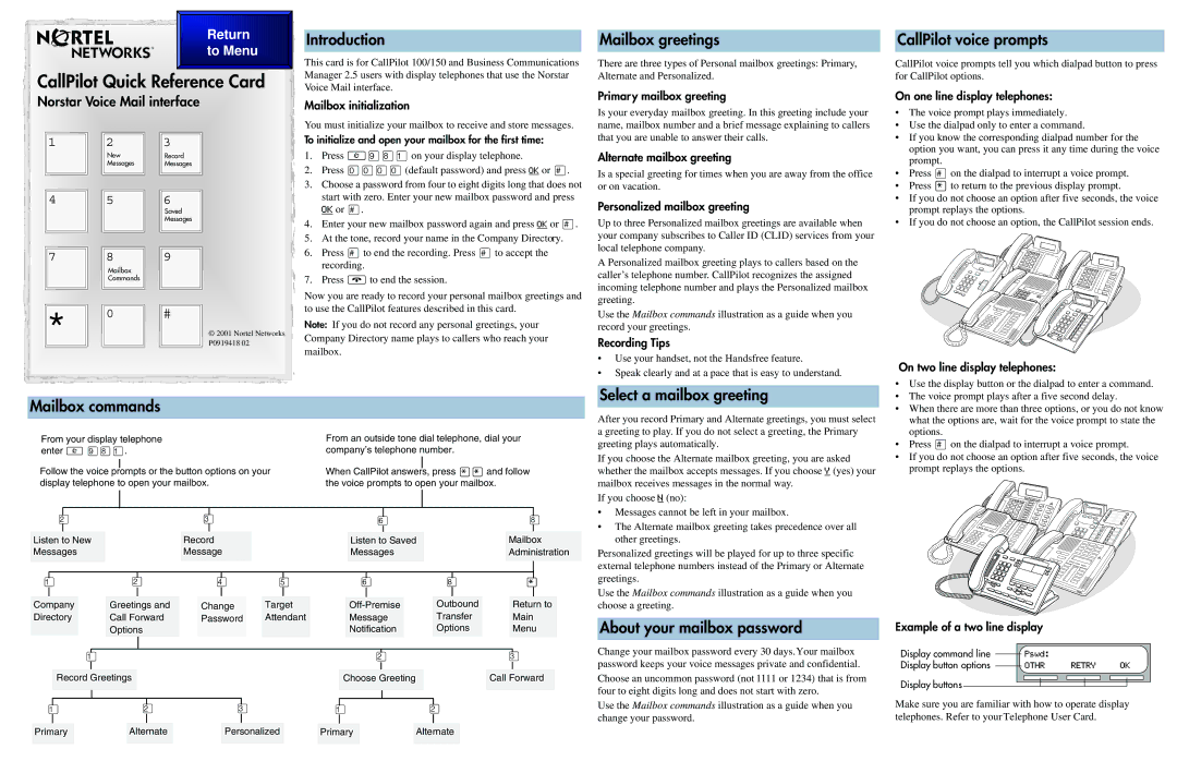 Nortel Networks Business Communications Manager 2.5 manual Introduction, Mailbox greetings, CallPilot voice prompts 