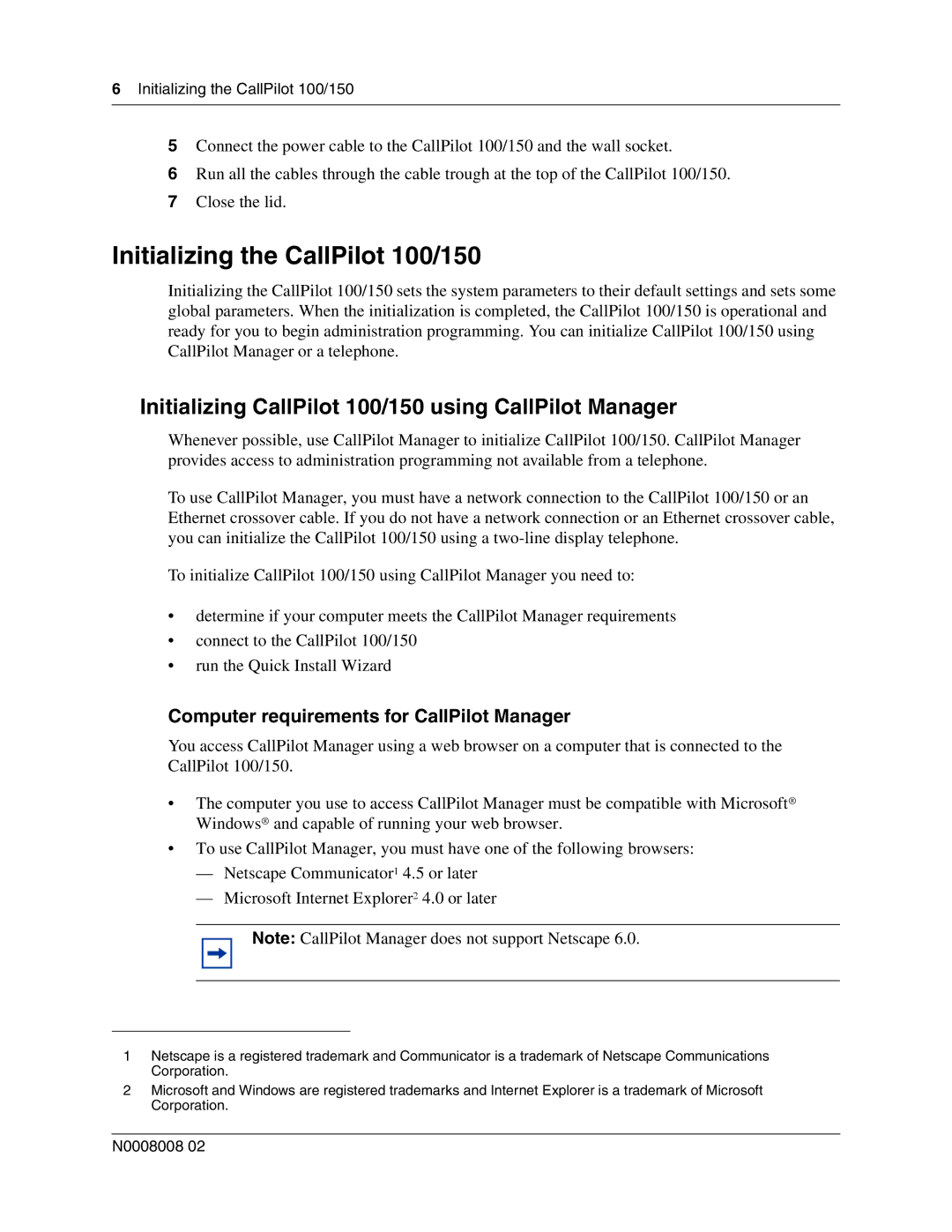 Nortel Networks quick start Initializing the CallPilot 100/150, Initializing CallPilot 100/150 using CallPilot Manager 