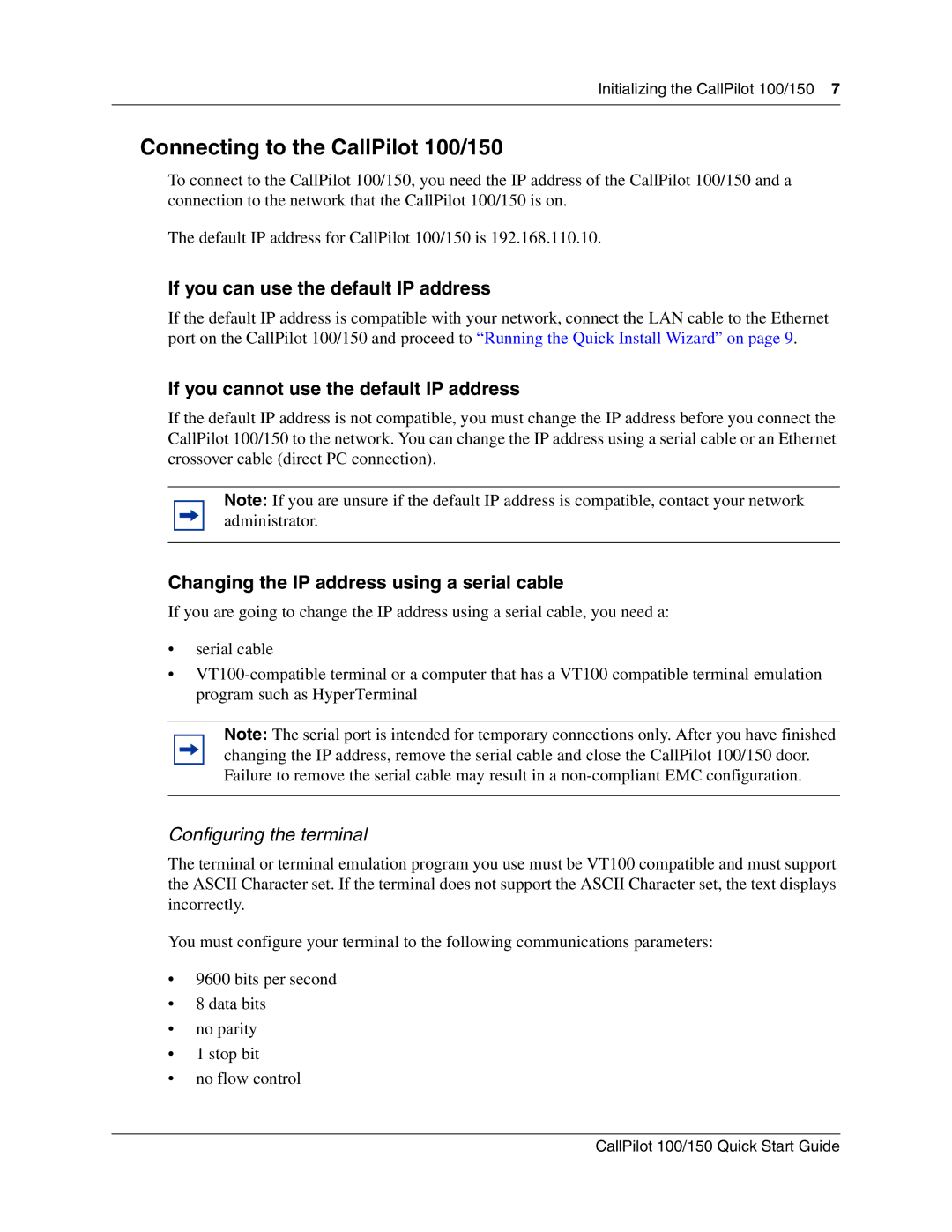 Nortel Networks CallPilot 150 quick start Connecting to the CallPilot 100/150, If you can use the default IP address 