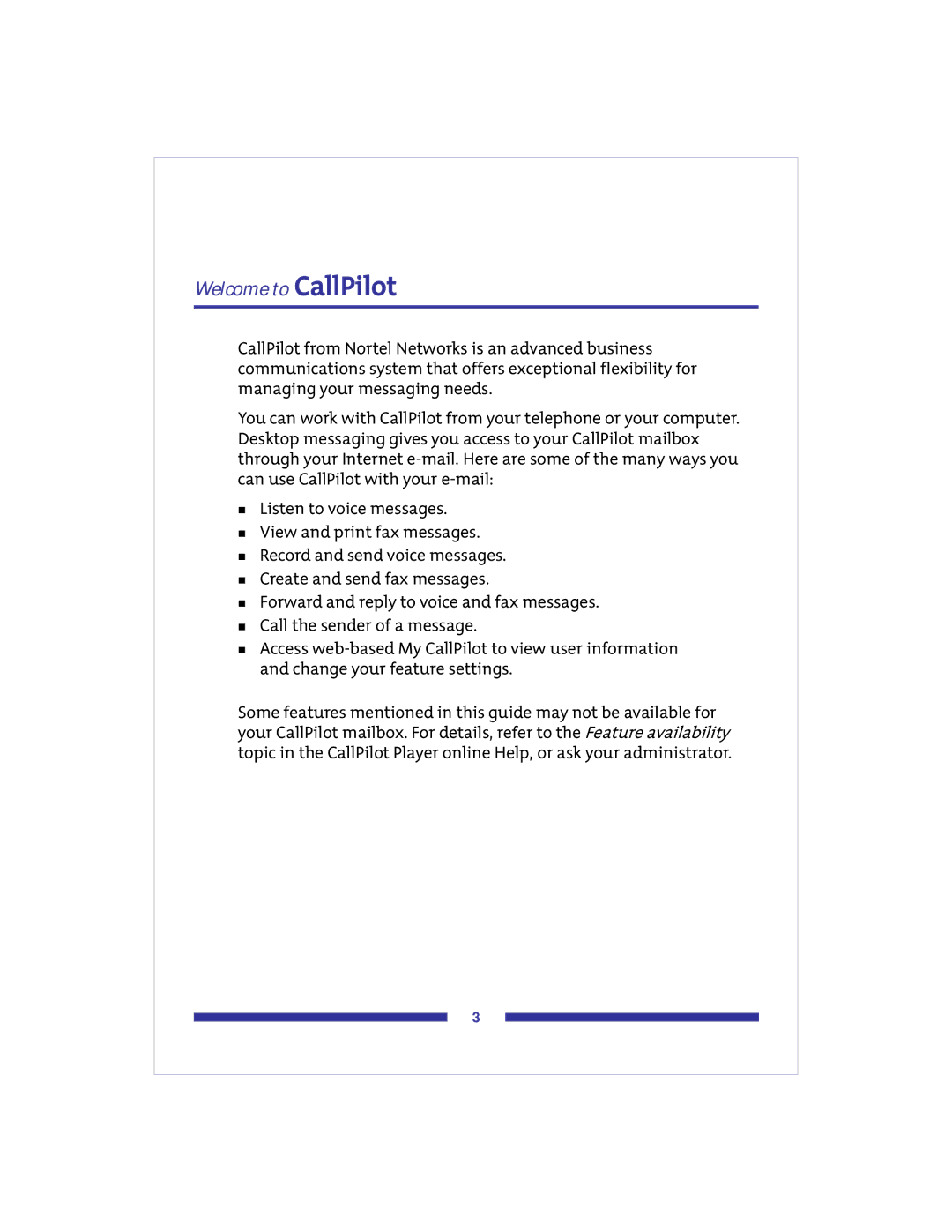 Nortel Networks CallPilot 2.0 manual Welcome to CallPilot 