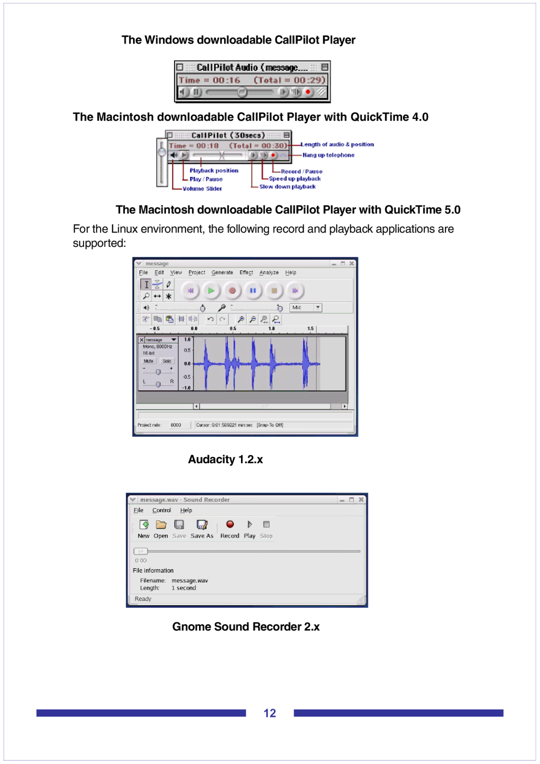 Nortel Networks CallPilot Desktop Messaging manual Audacity Gnome Sound Recorder 