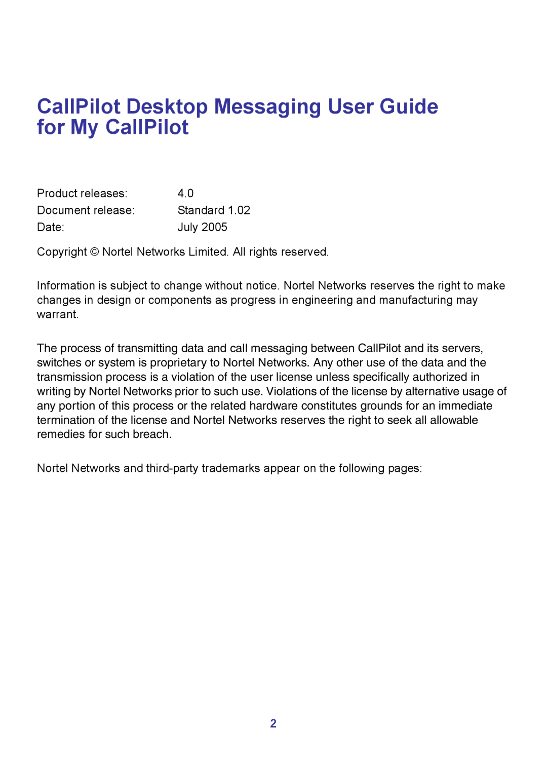 Nortel Networks manual CallPilot Desktop Messaging User Guide for My CallPilot 