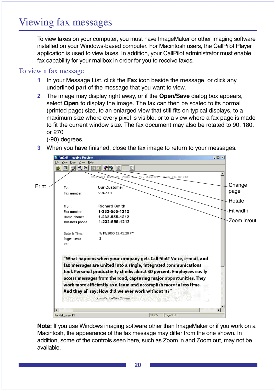 Nortel Networks CallPilot Desktop Messaging manual Viewing fax messages, To view a fax message 