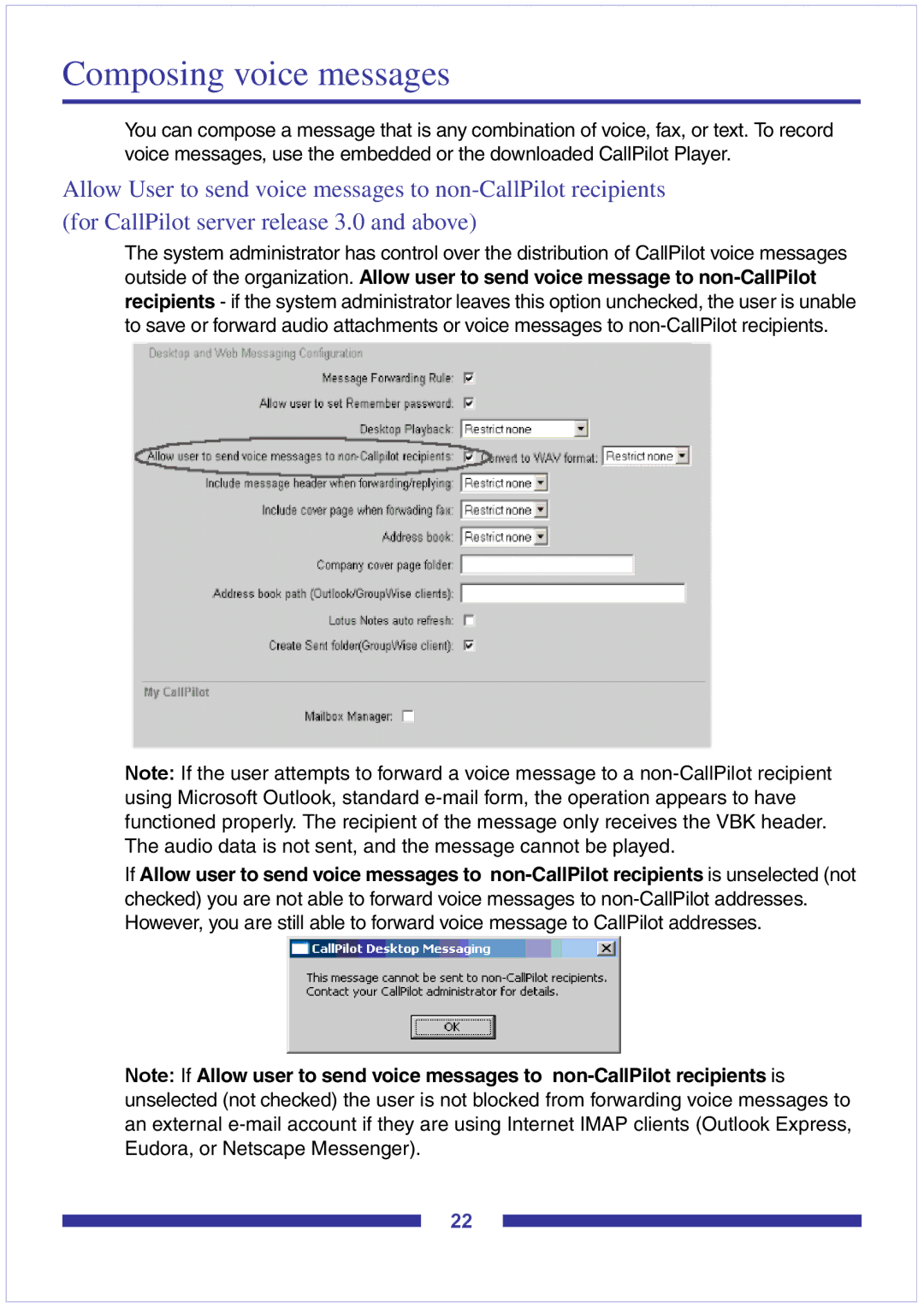 Nortel Networks CallPilot Desktop Messaging manual Composing voice messages 