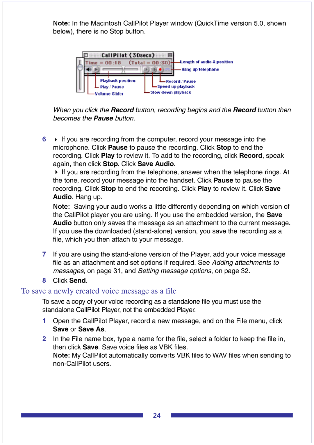 Nortel Networks CallPilot Desktop Messaging manual To save a newly created voice message as a file 