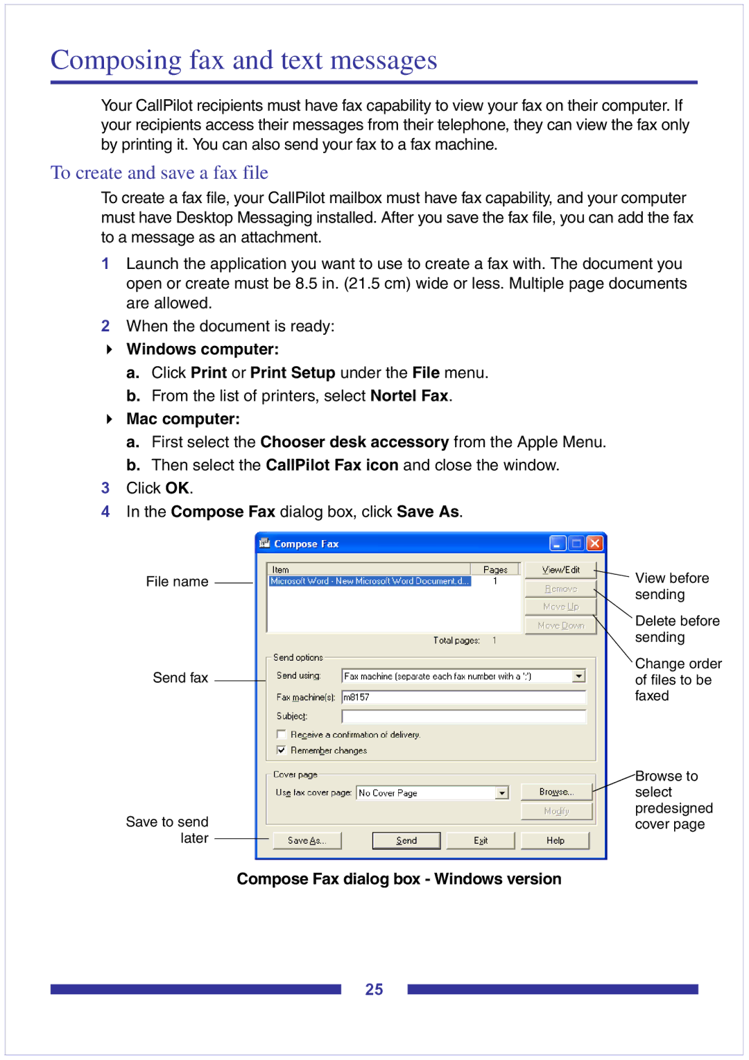 Nortel Networks CallPilot Desktop Messaging manual Composing fax and text messages, To create and save a fax file 