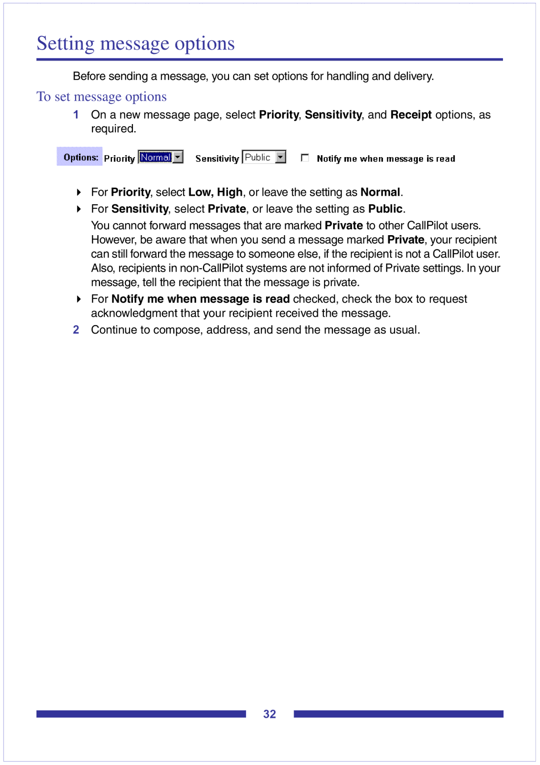 Nortel Networks CallPilot Desktop Messaging manual Setting message options, To set message options 