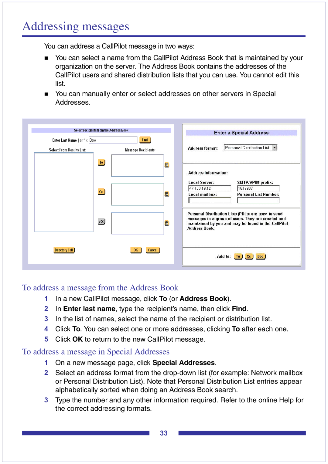 Nortel Networks CallPilot Desktop Messaging manual Addressing messages, To address a message from the Address Book 